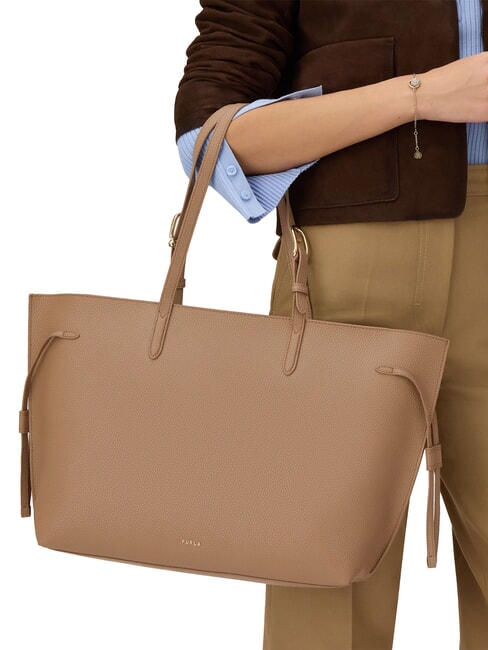 AVA Geantă mare de cumpărături din piele toffee+negru int. - Genți femei