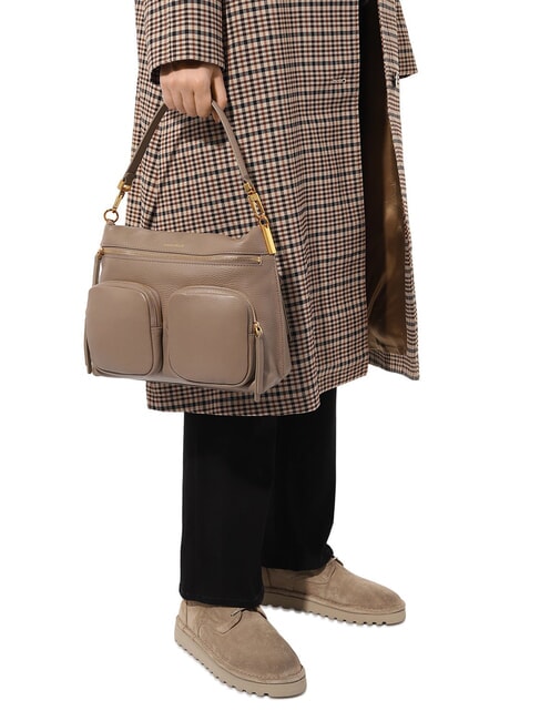 HYLE Geantă medie din piele cu dublă funcție taupe cald - Genți femei