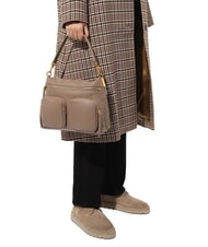 COCCINELLE HYLE Geantă medie din piele cu dublă funcție taupe cald - Genți femei - 4