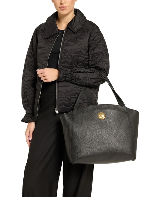 LIYA Geantă de umăr din piele ciocănită albastru miezul nopții - Genți femei