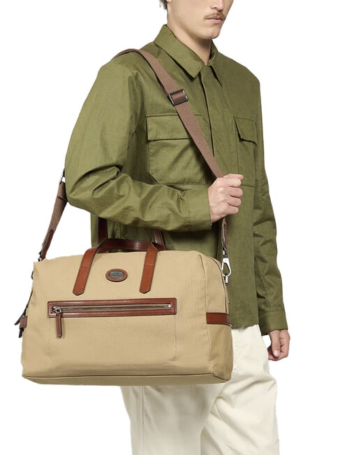 STORY Geantă mică de voiaj din piele și material textil maro ruteniu natural/închis - Genți de voiaj