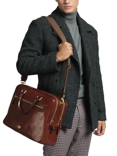 STORY UOMO Servietă din piele pentru laptop de 15" BROWN - Serviete birou