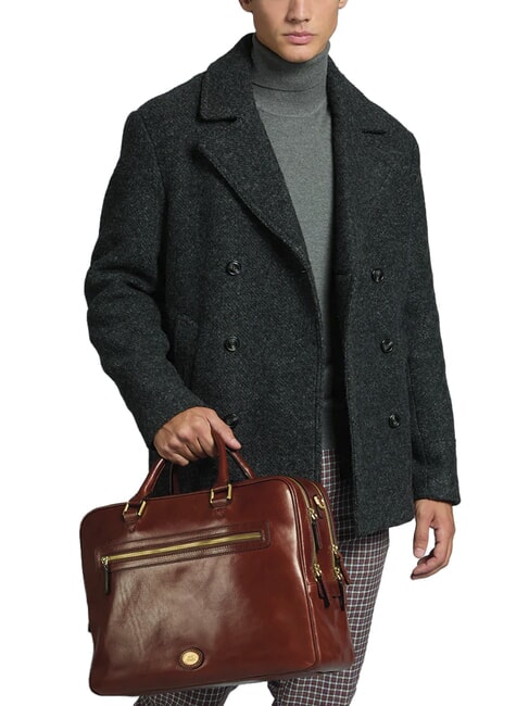 STORY UOMO Servietă din piele pentru laptop de 15" BROWN - Serviete birou