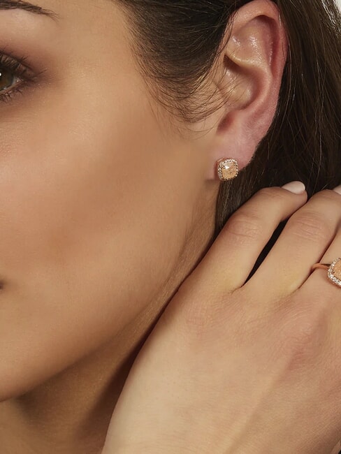 ICY DIAMONDS Cercei cu lobi pătrați și zirconiu Trandafir - Cercei