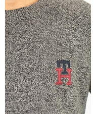 TOMMY HILFIGER TH Pulover din bumbac cu guler rotund și broderie cu logo negru / gri mediu htr - Pulovere pentru bărbați - 3