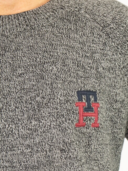 TH Pulover din bumbac cu guler rotund și broderie cu logo negru / gri mediu htr - Pulovere pentru bărbați