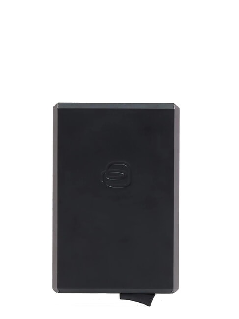 BLACK SQUARE Portcard din piele și aluminiu negru - Portofele bărbați