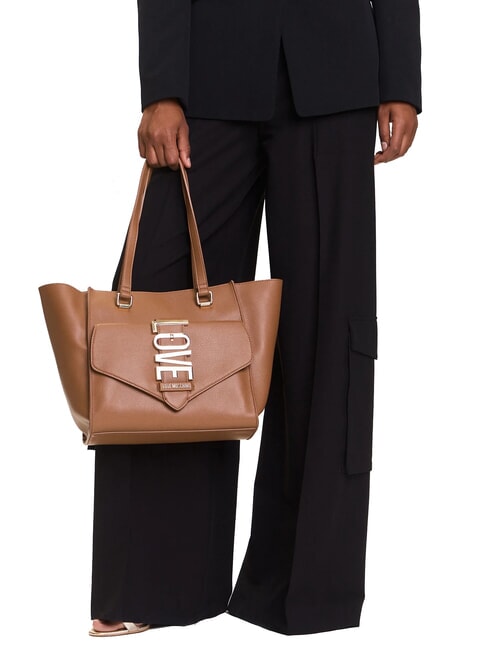 LOVEBUG Geantă de cumpărături de umăr cu buzunar cămilă - Genți femei