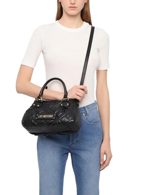 QUILTED Geantă de mână cu curea de umăr negru - Genți femei