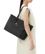 LOVE MOSCHINO LOVE EMBOSSED Geantă de cumpărături de umăr negru - Genți femei - 5