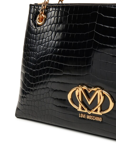 SHINY CROCO Geantă de cumpărături de umăr crocus negru - Genți femei