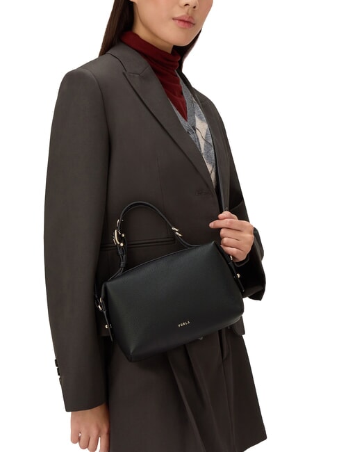 DOUBLE Geantă tip ghiozdan din piele cu curea de umăr negru - Genți femei