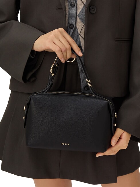 DOUBLE Geantă tip ghiozdan din piele cu curea de umăr negru - Genți femei