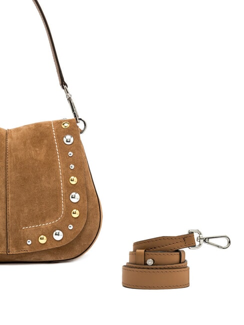 HELENA ROUND Geantă cu dublă funcție din piele întoarsă caramel - Genți femei