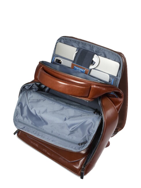 BLUE SQUARE Rucsac din piele, suport laptop 14". BROWN - Rucsacuri pentru laptop