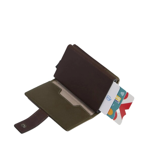 HARPER Portofel din piele pentru carduri verde/maro &icirc;nchis - Portofele femei