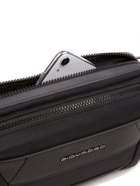 TRAKAI Geanta cu curea din piele si stofa negru - Borsete de brâu