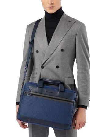 TRAKAI Servietă din piele și material pentru laptop de 14". albastru - Serviete birou