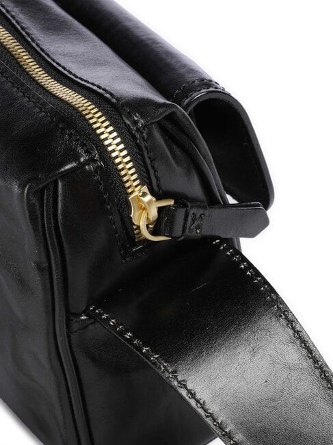 FLORA Geanta de umar din piele cu buzunar Negru de aur - Genți femei