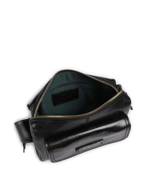 FLORA Geanta de umar din piele cu buzunar Negru de aur - Genți femei