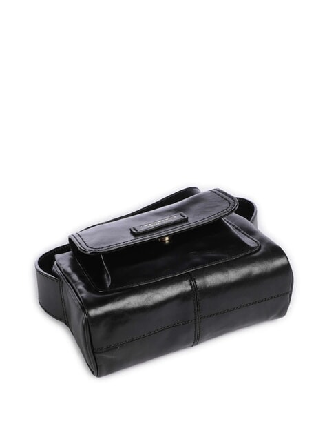 FLORA Geanta de umar din piele cu buzunar Negru de aur - Genți femei