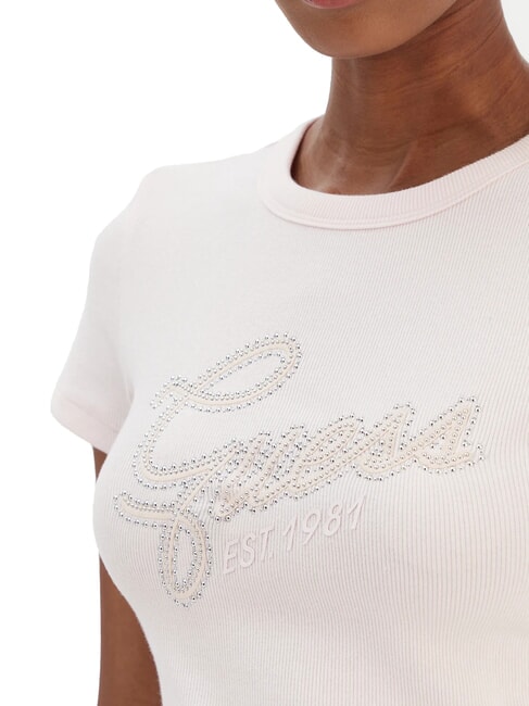 STUDS SCRIPT Tricou slim fit cu m&acirc;necă scurtă roz delicat - tricou