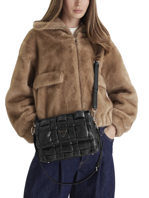 MARION Geantă de umăr țesută cu curea de umăr BLACK - Genți femei