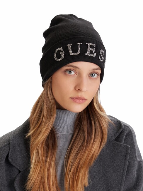 KNITTED Căciulă beanie cu logo și strasuri BLACK - Căciuli