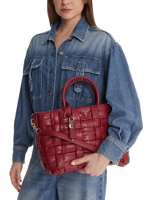 MARION Geantă de m&acirc;nă țesută cu curea de umăr RED - Genți femei