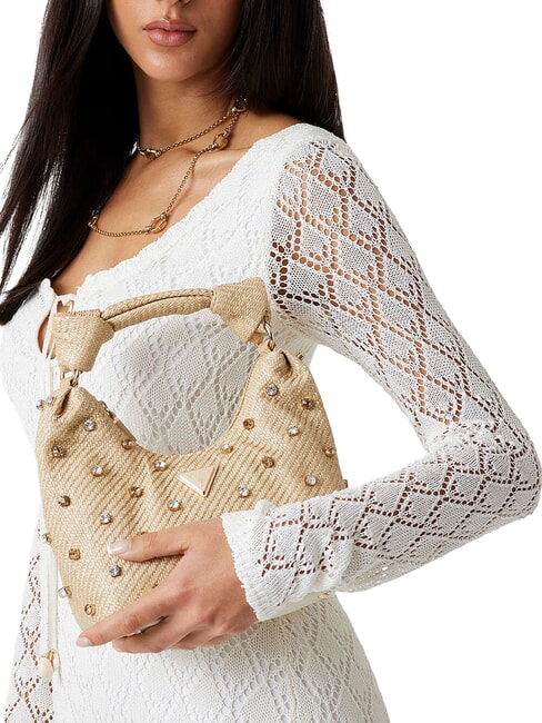 ISOTTA Geantă de umăr din rafie cu aplicații de bijuterii lalie beauty natural - Genți femei