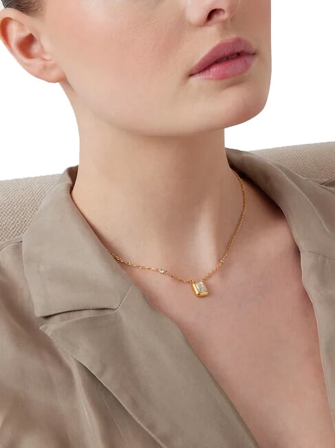 4G LIGHT Colier cu pandantiv pătrat din zirconiu aur galben - Lănțișoare