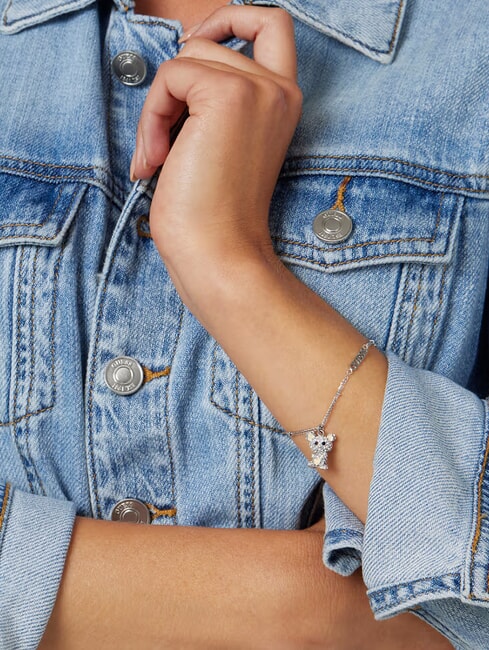 VINTAGE Brățară cu pandantiv Mickey Mouse rodiu / limpede - Brățări