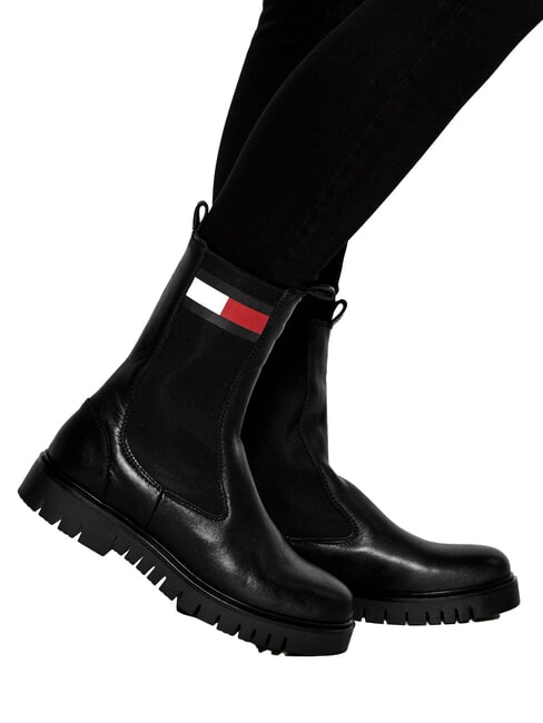 TH JEANS Ghete din piele pentru gleznă negru - Pantofi femei