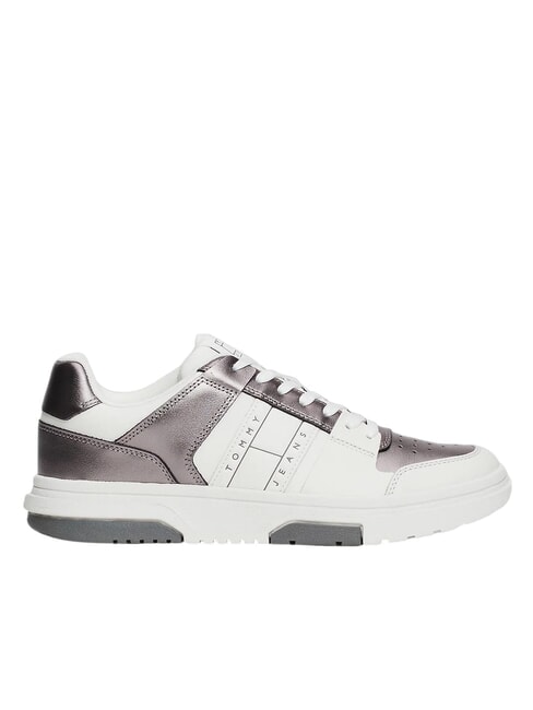 TOMMY JEANS Adidași din piele alb/argintiu - Pantofi femei