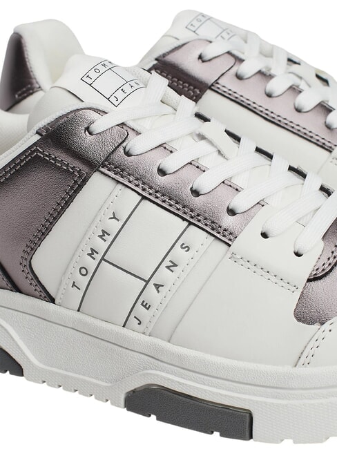 TOMMY JEANS Adidași din piele alb/argintiu - Pantofi femei