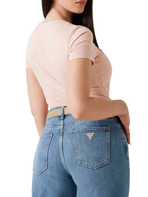 TRIANGLE FLOWERS Tricou elastic cu imprimeu nisip palid - tricou