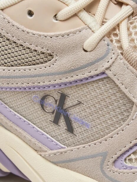 RETRO TENNIS Teniși din piele &icirc;ntoarsă și plasă bej - Pantofi femei