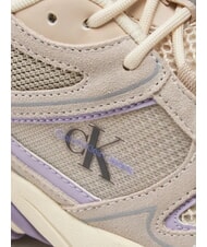 CALVIN KLEIN RETRO TENNIS Teniși din piele &icirc;ntoarsă și plasă bej - Pantofi femei - 3