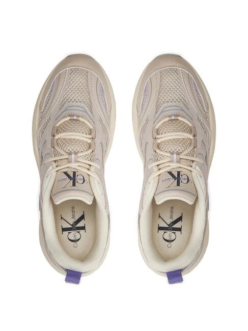 RETRO TENNIS Teniși din piele &icirc;ntoarsă și plasă bej - Pantofi femei