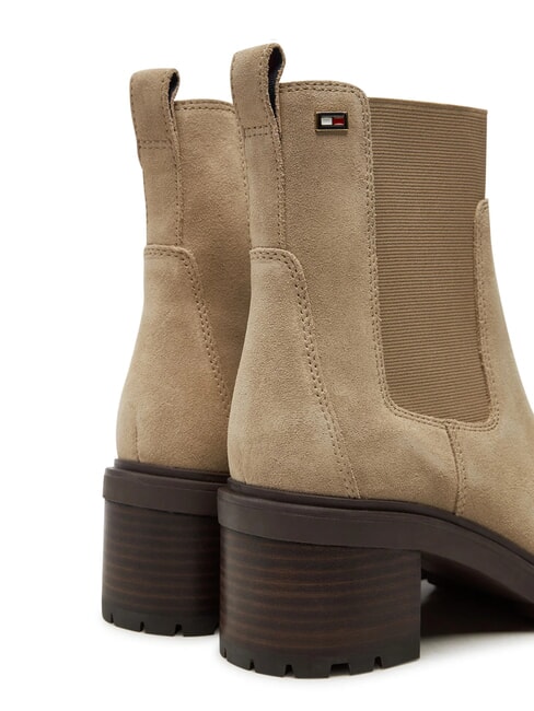 FLAG MID HEEL Ghete din piele &icirc;ntoarsă bej - Pantofi femei