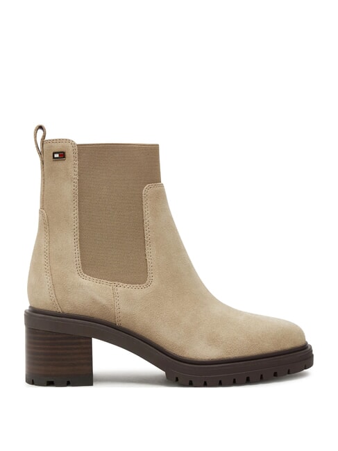 FLAG MID HEEL Ghete din piele &icirc;ntoarsă bej - Pantofi femei