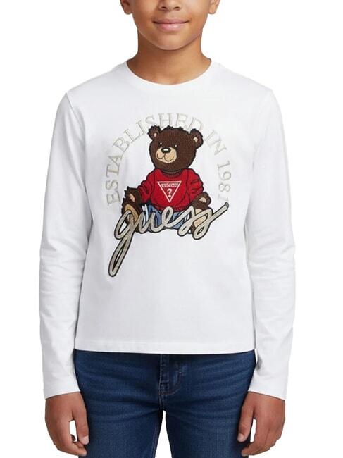 KIDS Tricou cu m&acirc;necă lungă și ursuleț de pluș alb purpuriu - Tricou copil