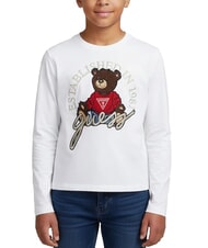 GUESS KIDS Tricou cu m&acirc;necă lungă și ursuleț de pluș alb purpuriu - Tricou copil - 3