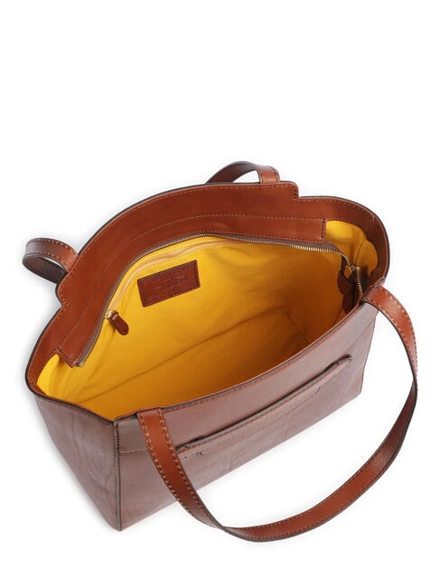 LUCREZIA Geantă de cumpărături din piele de umăr BROWN - Genți femei