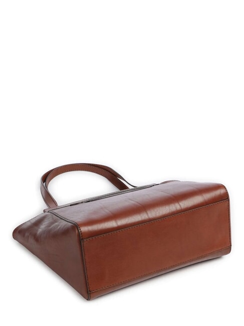 LUCREZIA Geantă de cumpărături din piele de umăr BROWN - Genți femei