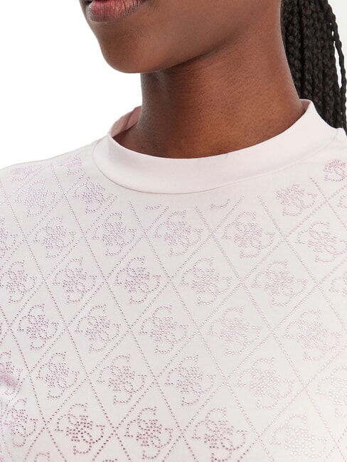 MOCK NECK ALL OVER 4G Tricou slim fit cu strasuri roz delicat - tricou