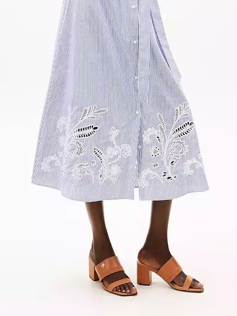 TH Sandale din piele cu toc lat scoarță de scorțișoară - Pantofi femei