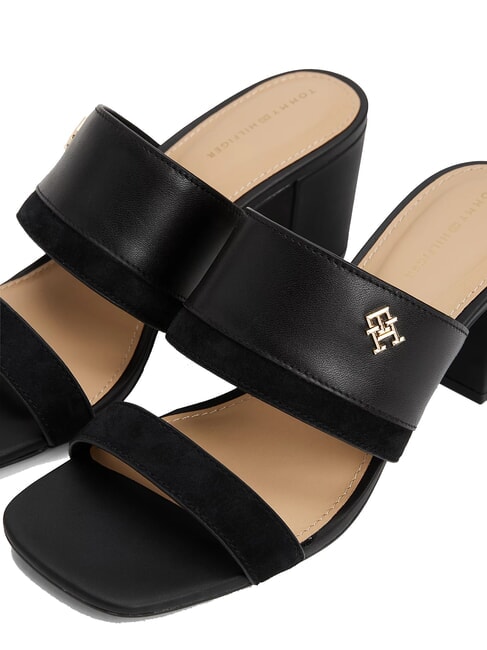 TH Sandale din piele cu toc lat negru - Pantofi femei