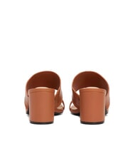 TOMMY HILFIGER TH Sandale din piele cu toc lat scoarță de scorțișoară - Pantofi femei - 6