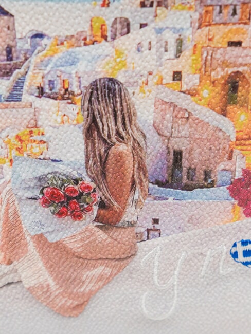 YESBAG Geantă de umăr cu curea metalică Apus de soare &icirc;n Grecia - Genți femei